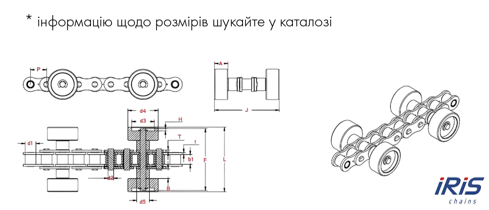 Технічний креслення ланцюгів ISO тип F1