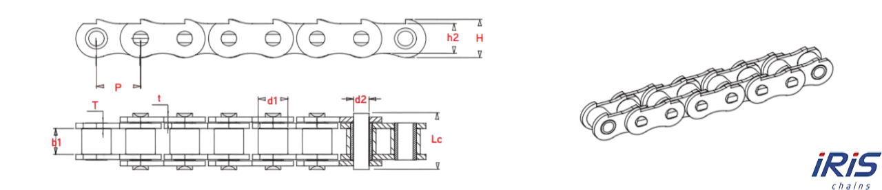 Технический чертеж цепей типа Tip Shape Plates