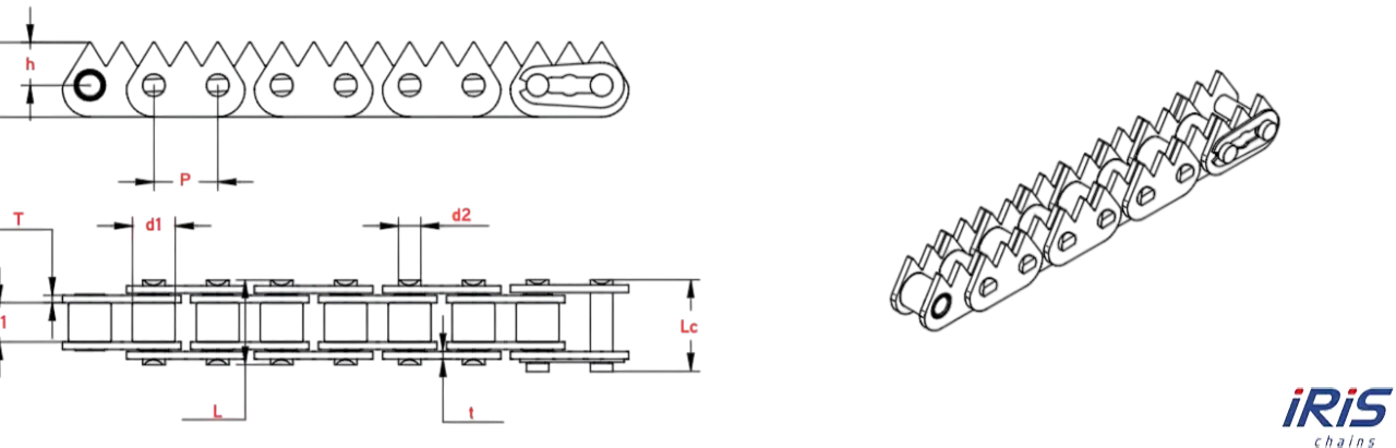 Технический чертеж цепей типа Tip Shape Plates